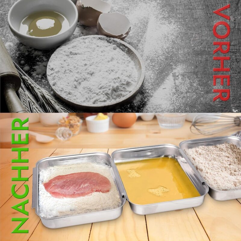 3-teiliges Panierset-Set aus Edelstahl - Spülmaschinengeeignet - Perfekt für Schnitzel – Bild 5