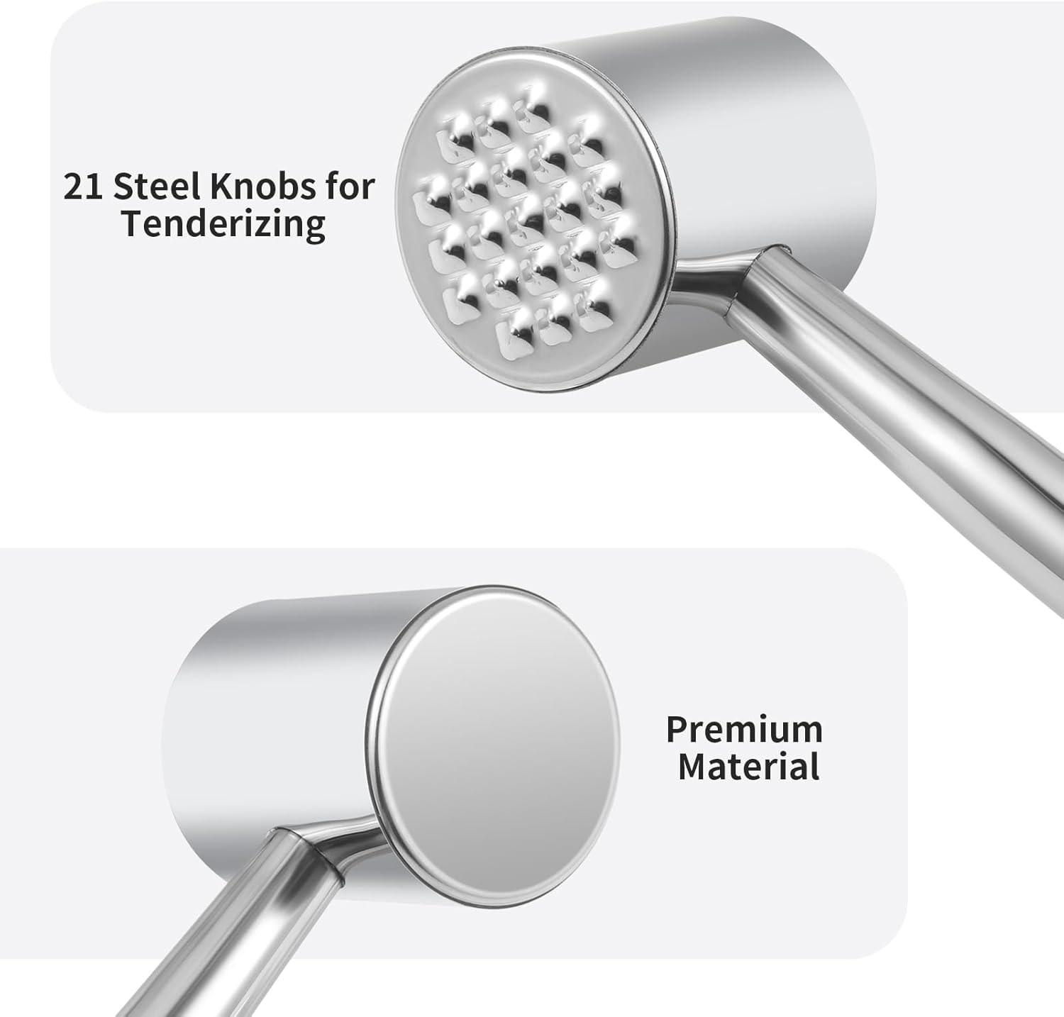 Meat Tenderiser Stainless Steel - Solid Double-Sided Meat Hammer with 21 Nubs & Smooth Back - Meat Tenderiser Dishwasher Safe Made of 304 Stainless Steel – Bild 4