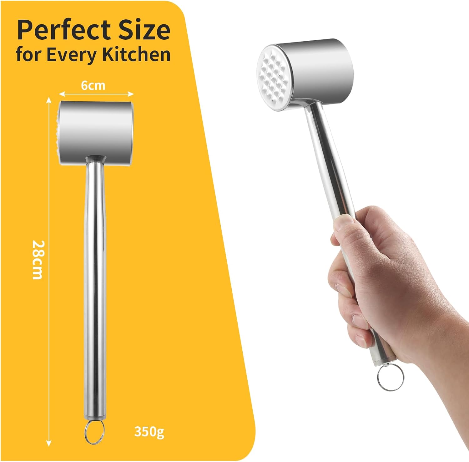 Meat Tenderiser Stainless Steel - Solid Double-Sided Meat Hammer with 21 Nubs & Smooth Back - Meat Tenderiser Dishwasher Safe Made of 304 Stainless Steel – Bild 6