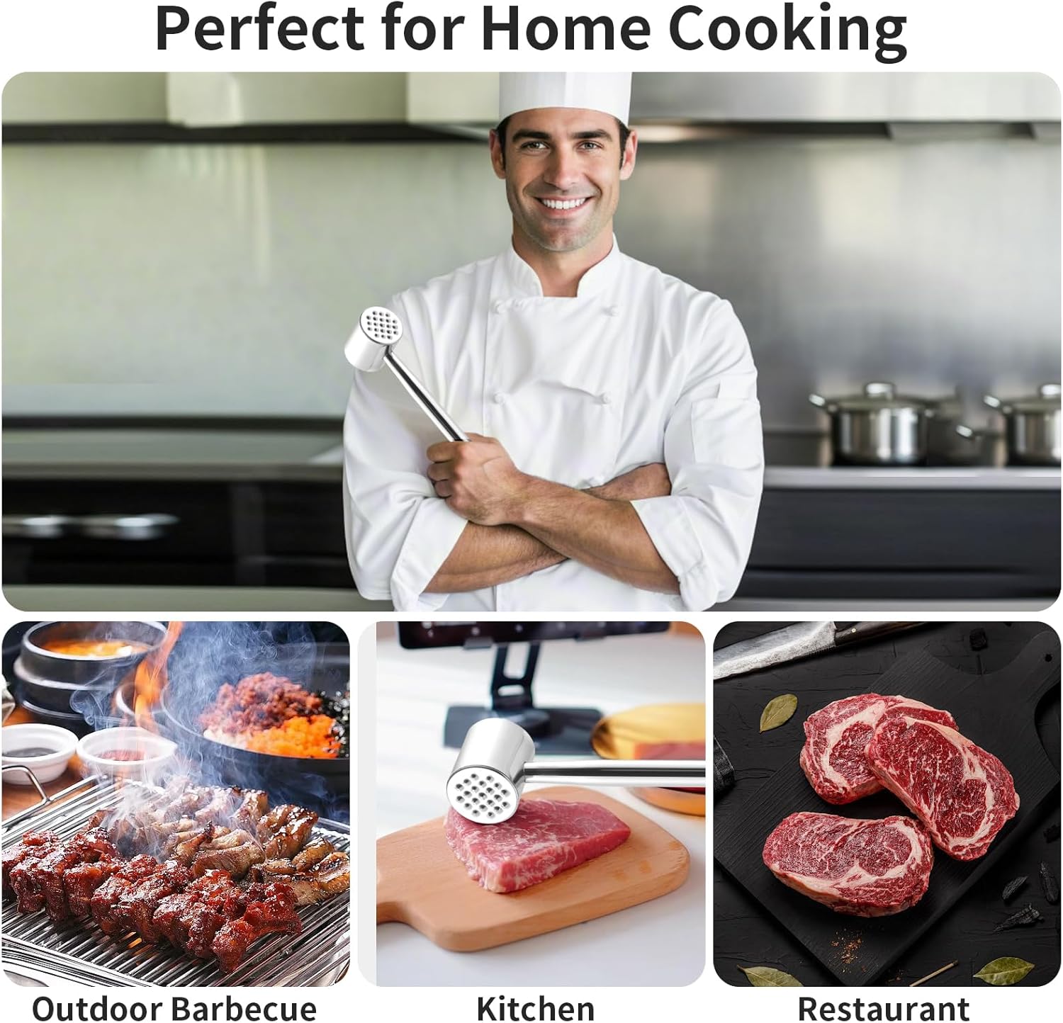 Meat Tenderiser Stainless Steel - Solid Double-Sided Meat Hammer with 21 Nubs & Smooth Back - Meat Tenderiser Dishwasher Safe Made of 304 Stainless Steel – Bild 7