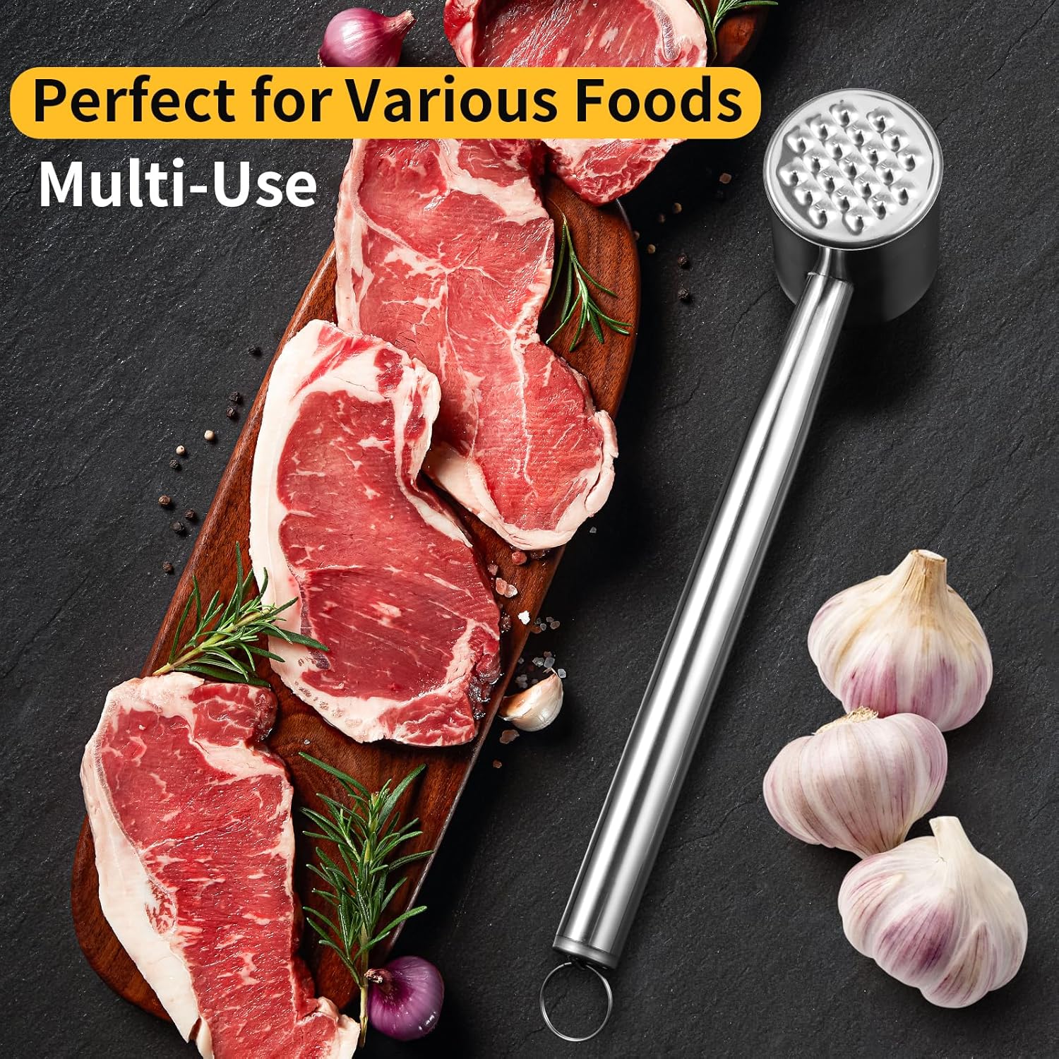 Meat Tenderiser Stainless Steel - Solid Double-Sided Meat Hammer with 21 Nubs & Smooth Back - Meat Tenderiser Dishwasher Safe Made of 304 Stainless Steel – Bild 2