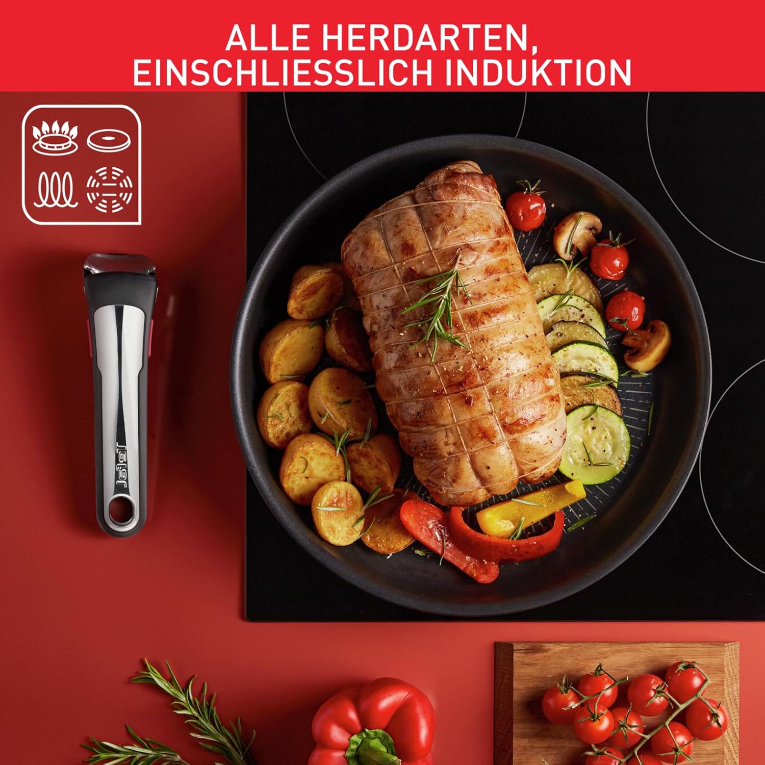 Tefal Ingenio Unlimited On 3-Piece Pan Set, Removable Handle, 24/28 cm, Space-Saving, Stackable, Induction Pan Set with Non-Stick Coating, Easy to Use and Clean, L39591 – Bild 3