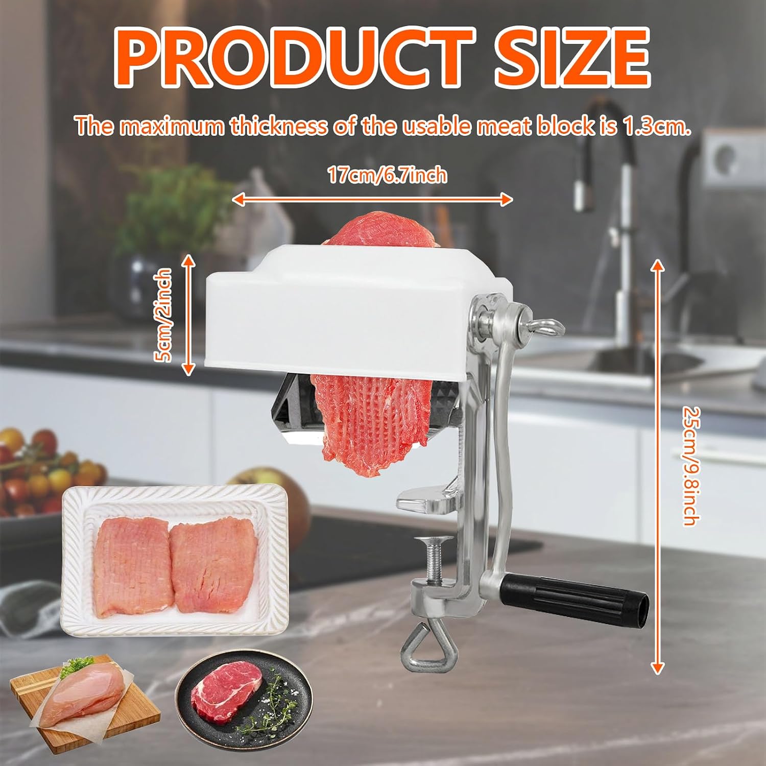 Meat Tenderiser Machine, Metal Meat Tenderiser Tenderiser Hand Crank Steaker Meat Tenderiser Cube, Household Small Tenderiser for Tenderising Meat, Chicken, Steaks, Pork – Bild 6
