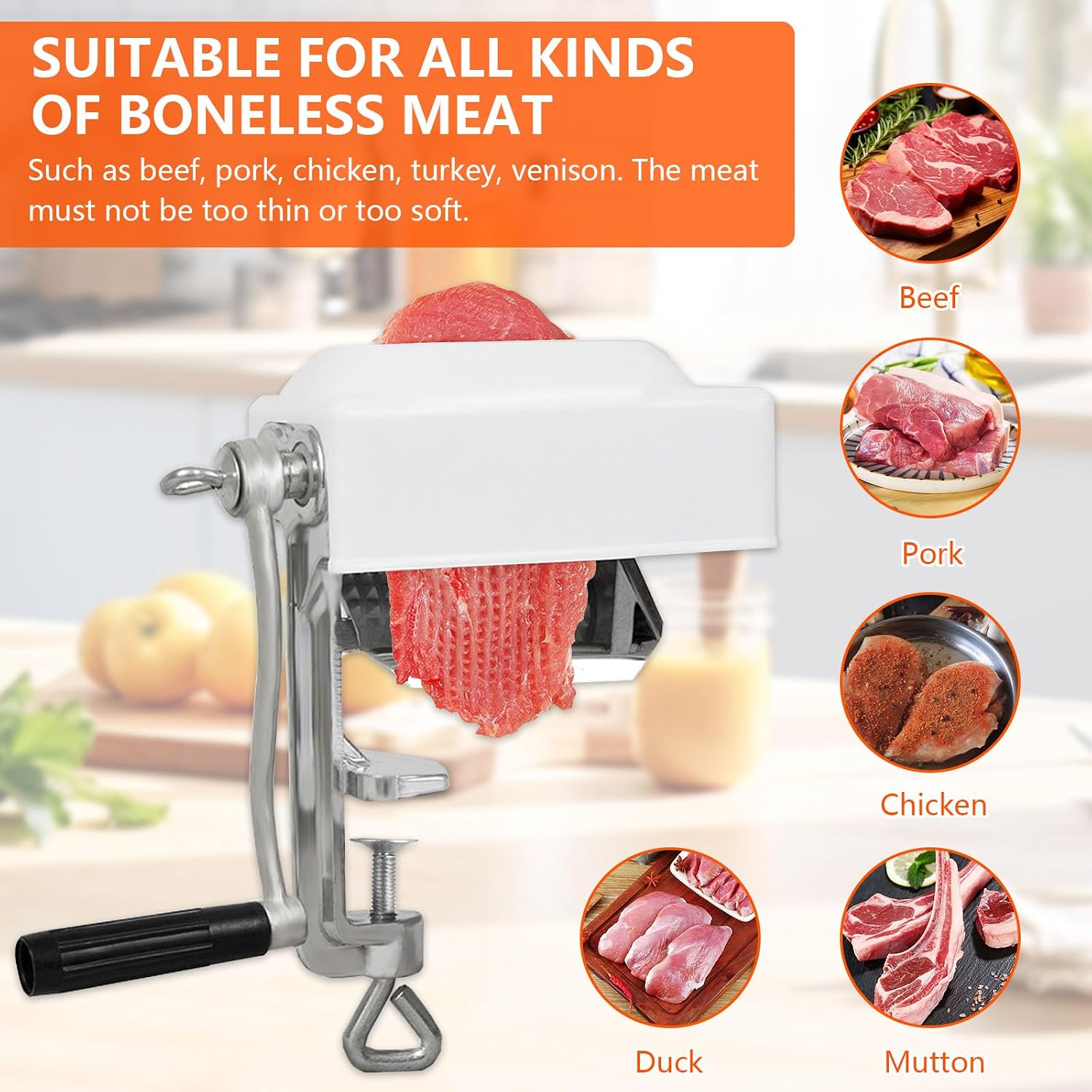 Meat Tenderiser Machine, Metal Meat Tenderiser Tenderiser Hand Crank Steaker Meat Tenderiser Cube, Household Small Tenderiser for Tenderising Meat, Chicken, Steaks, Pork – Bild 7
