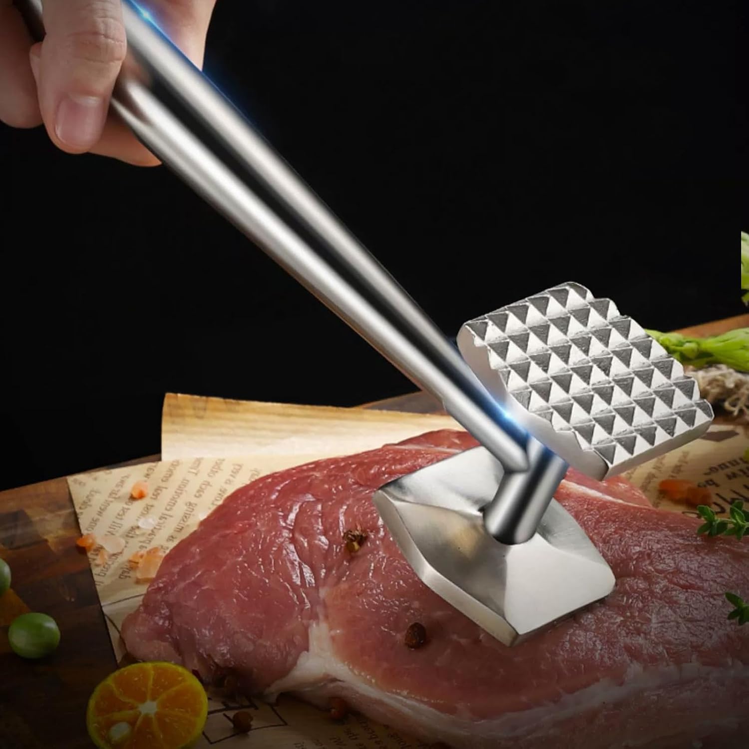 YOUNTHYE Meat Tenderiser 26 cm Stainless Steel Double-Sided Cutlet Tenderiser Strong Durable Meat Hammer for Steak, Chicken, Beef, Pork, Cutlets, Chops – Bild 4