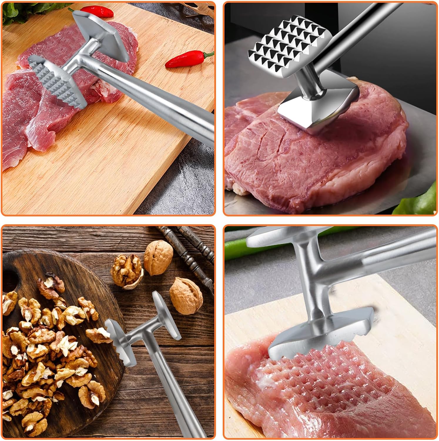 YOUNTHYE Meat Tenderiser 26 cm Stainless Steel Double-Sided Cutlet Tenderiser Strong Durable Meat Hammer for Steak, Chicken, Beef, Pork, Cutlets, Chops – Bild 6