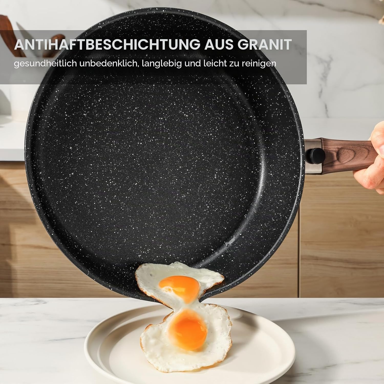 Kordisen Non-Stick Frying Pan with Lid, 28 cm Induction Saute Pan with Removable Wooden Handle, Granite Stone Coating for Cooking, Compatible with All Hobs, PFOA-Free – Bild 2
