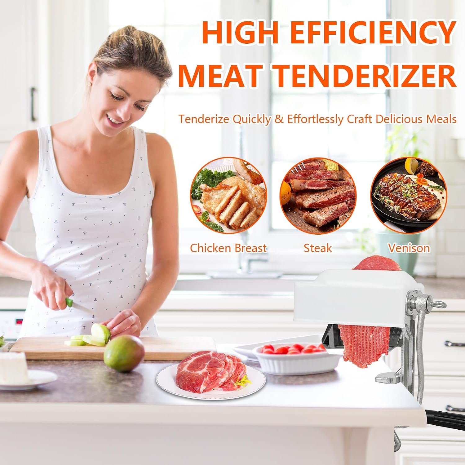 Meat Tenderiser Machine, Metal Meat Tenderiser Tenderiser Hand Crank Steaker Meat Tenderiser Cube, Household Small Tenderiser for Tenderising Meat, Chicken, Steaks, Pork – Bild 2