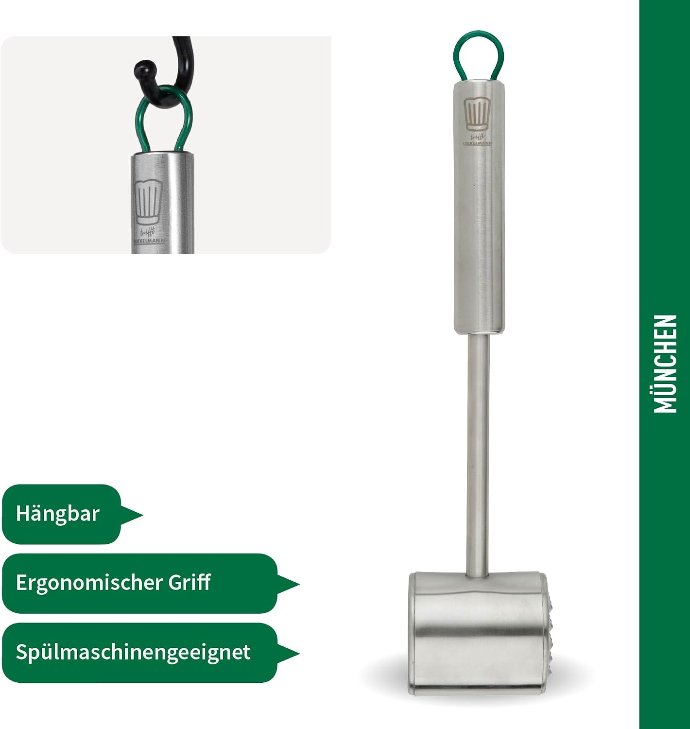 Chefkoch trifft Fackelmann - High Quality Stainless Steel Meat Tenderiser Ideal for Schnitzel & Co, Dishwasher Safe, Robust and Durable – Bild 3