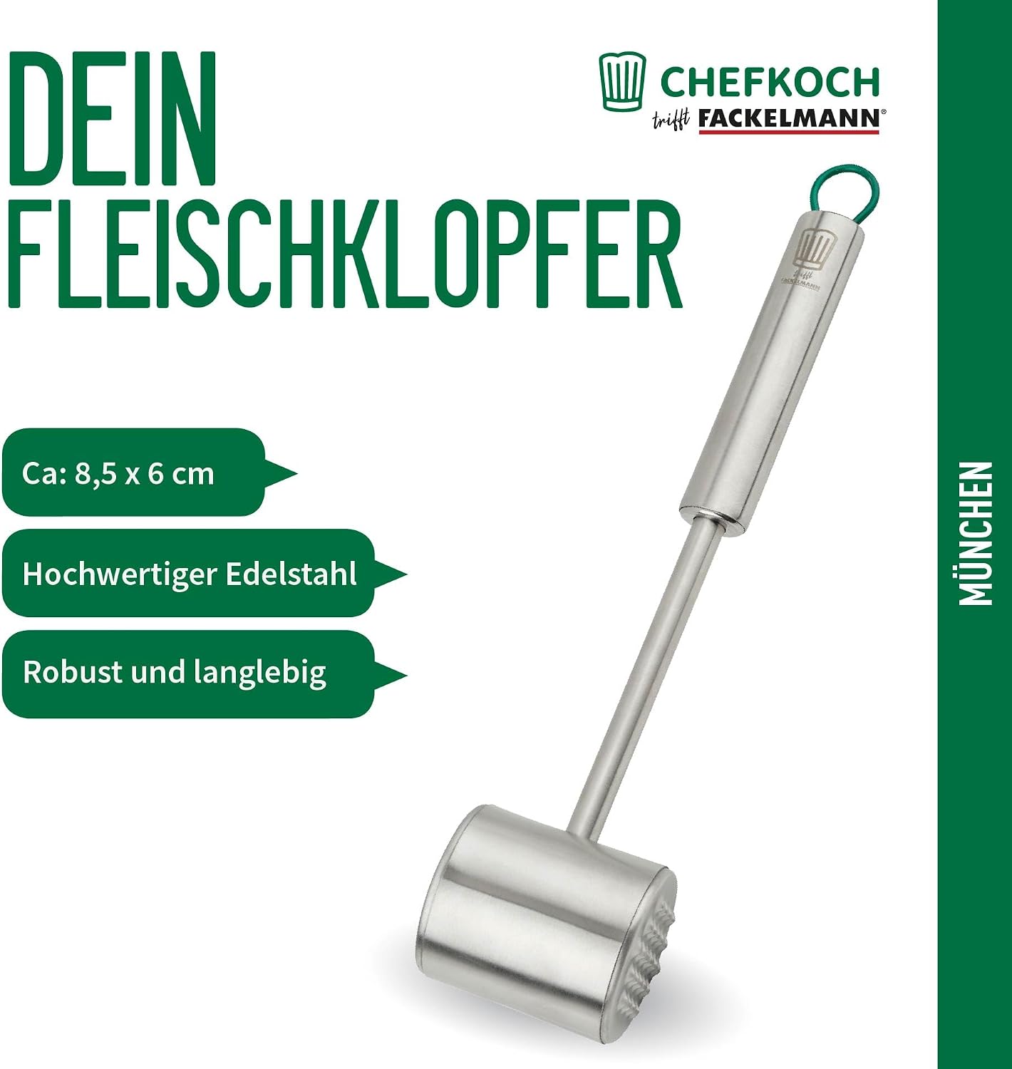 Chefkoch trifft Fackelmann - High Quality Stainless Steel Meat Tenderiser Ideal for Schnitzel & Co, Dishwasher Safe, Robust and Durable – Bild 2